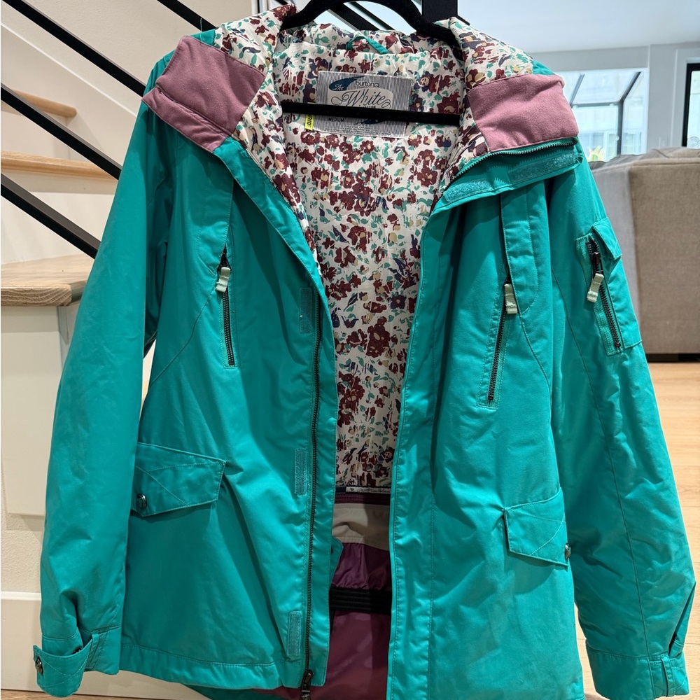 Burton White Collection Teal Floral Snowboard Jacket M